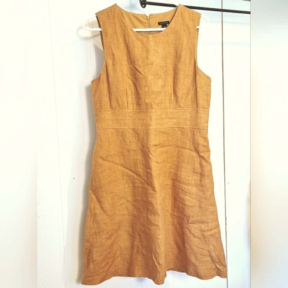 NWOT Ann Taylor Tan Brown Midi Linen Dress Has Texture Size Six